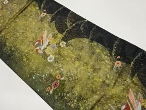 引箔花喰い鳥に荒波模様織出し名古屋帯